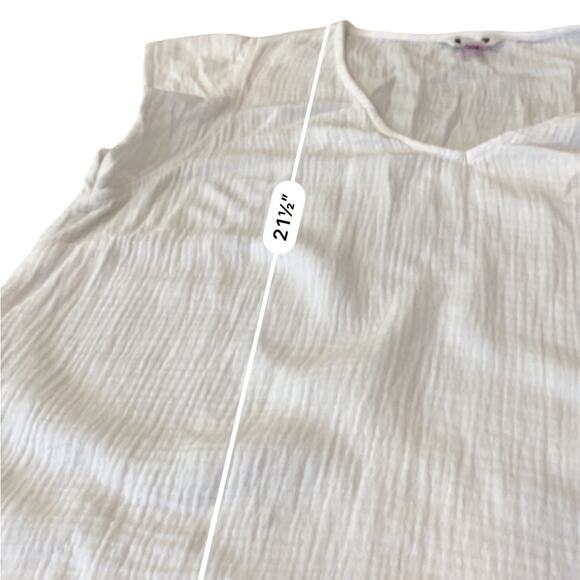 Three Dots White cotton gauze v neck flutter sleeve  Relaxed fit blouse Sz LARGE - Picture 8 of 10